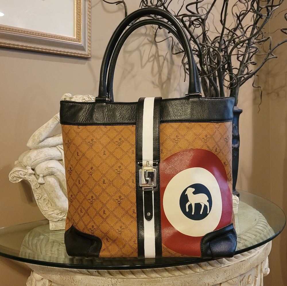 L.A.M.B. by Gwen Stefani Bullseye Westfield Tote Bag Leather Center Stripe #420